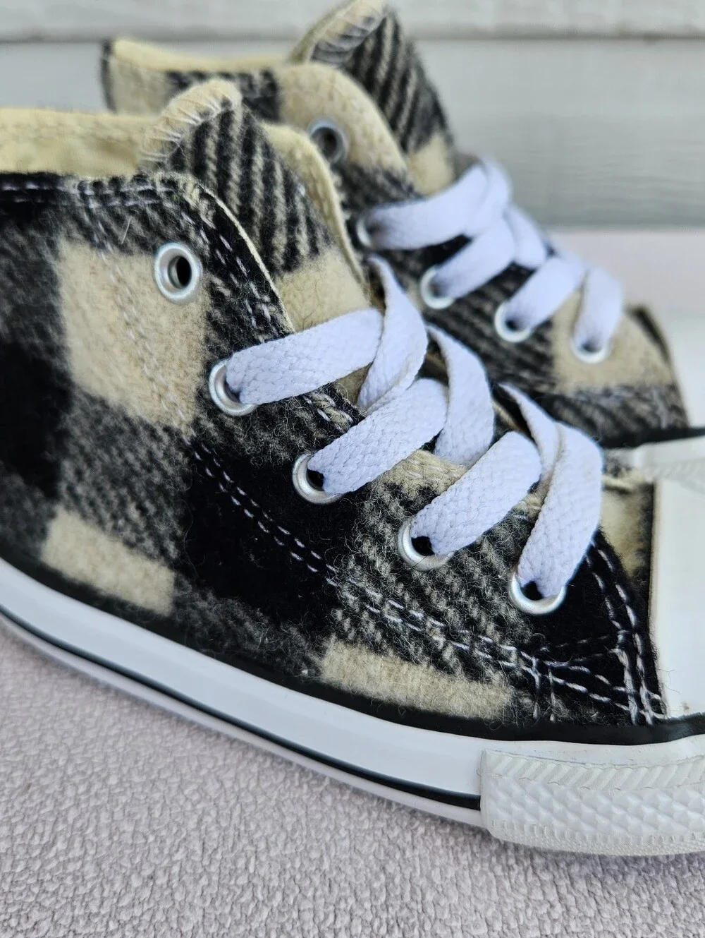 Converse x Woolrich CTAS High TD White Black Sneaker Toddler SZ 7 Plaid Wool